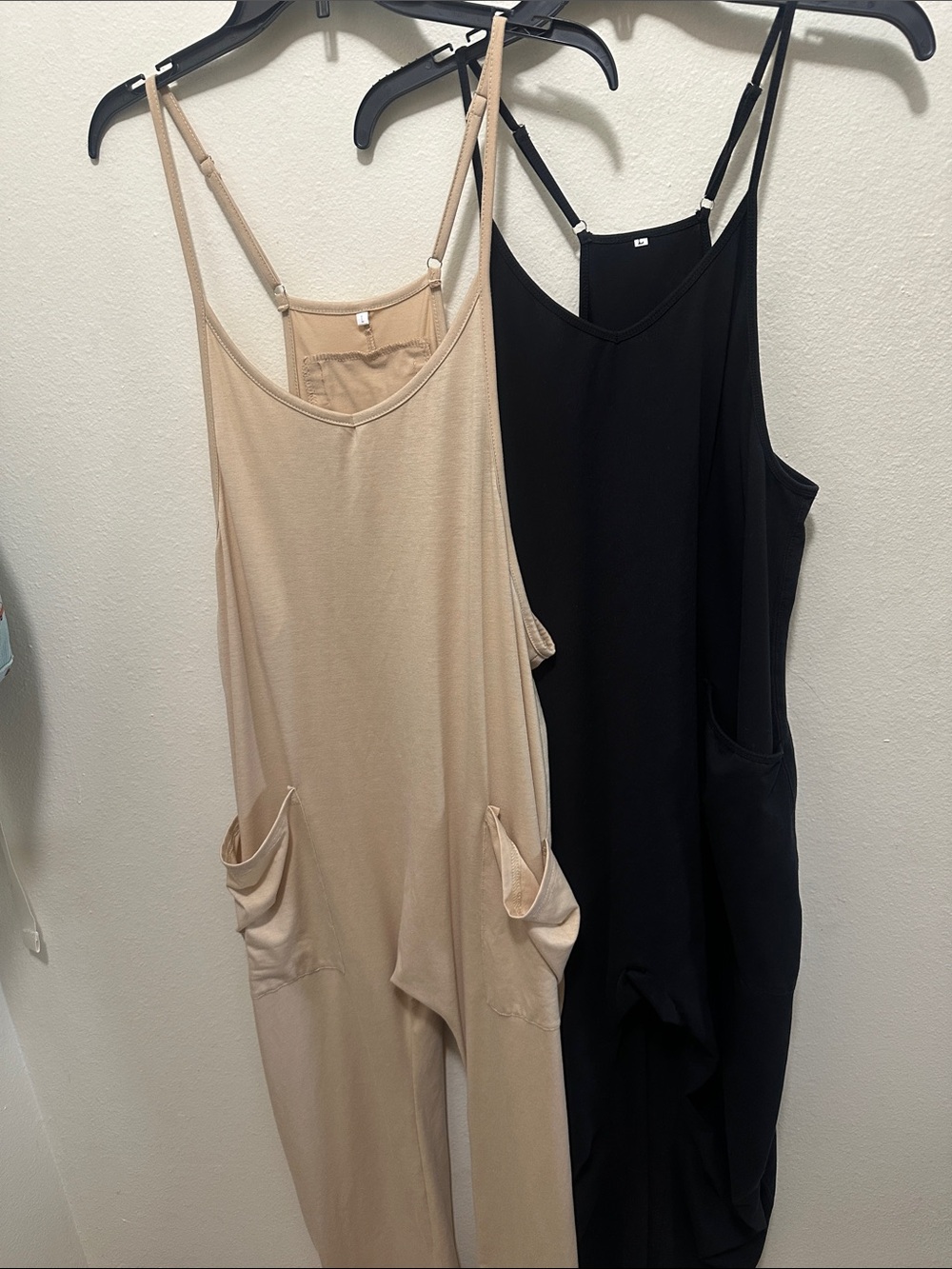 2 Spaghetti-Strap Jumpsuit - Beige and Black